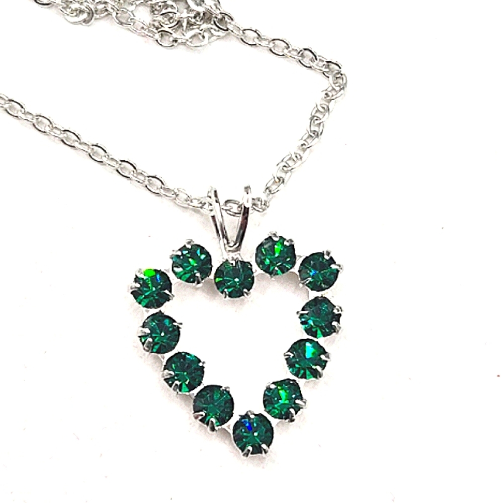 SWAROVSKI Crystal Emerald Green Heart Necklace Sterling Silver Overlay
